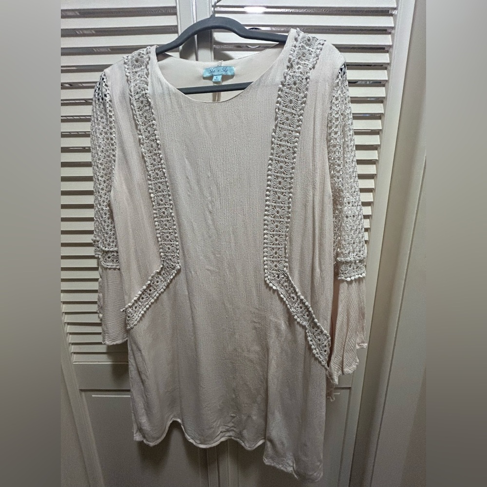 She + Sky Cream Dress with Crochet Detail